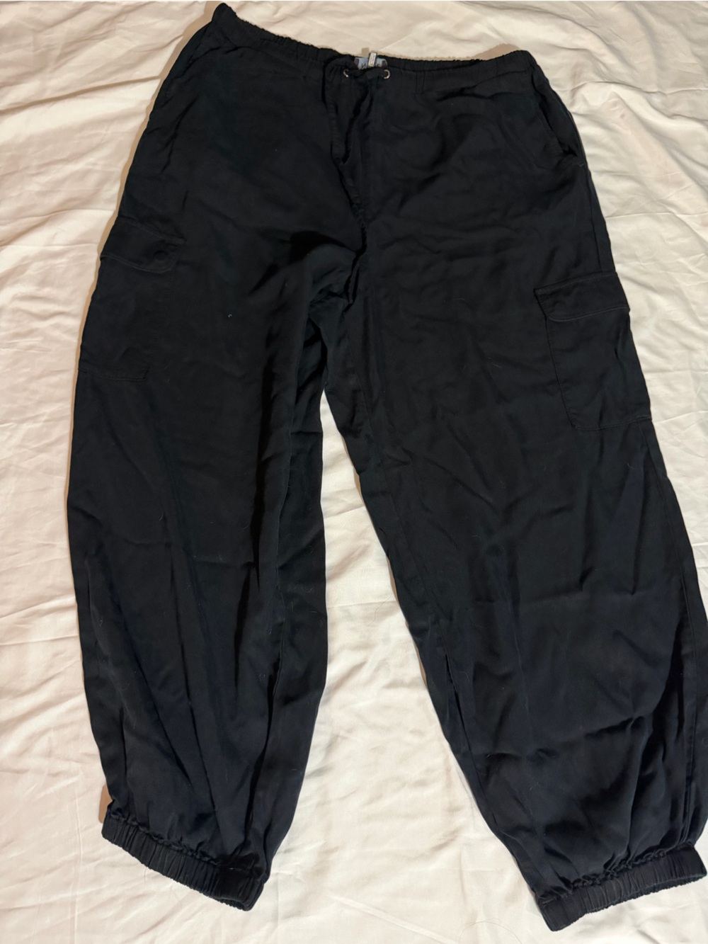NYDJ Black Cargo Joggers with Elastic Cuffs, Drawstring Waist